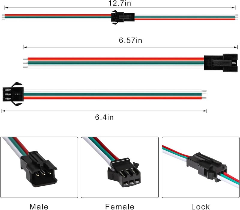 VISDOLL 30 Pairs JST SM 3 Pin Connectors 15cm 20AWG Wire Female/Male LED Connector for WS2812B WS2811 WS2812 WS2814 SK6812 CCT LED Strip Light - Image 5